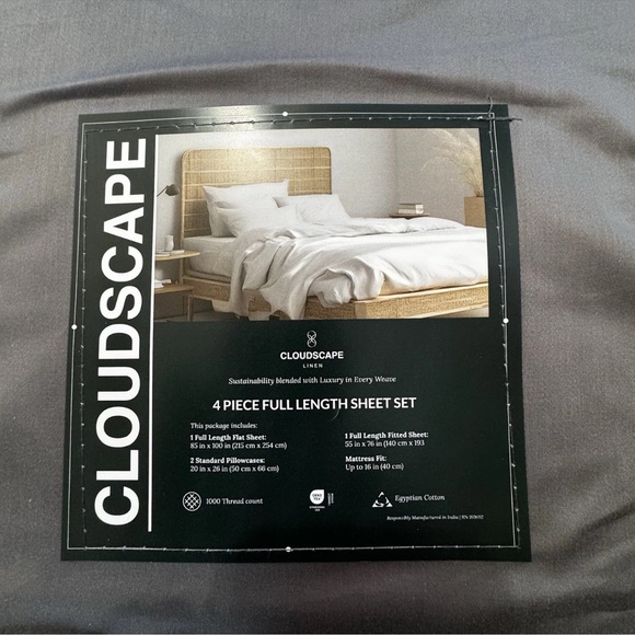Cloudscape Linen Luxury Full Sheet Set 100% Egyptian Cotton 1000 Thread C. Gray - Picture 3 of 5